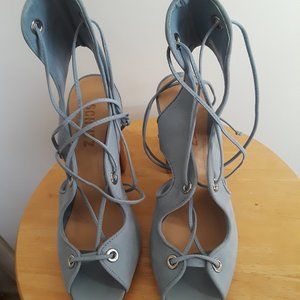 SCHUTZ NUBUCK LEATHER LACE-UP SANDALS